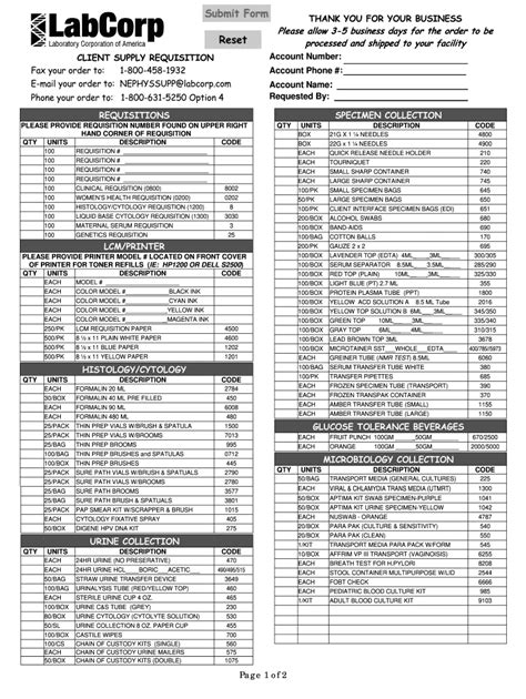 labcorp pipette supply list|labcorp order form online.